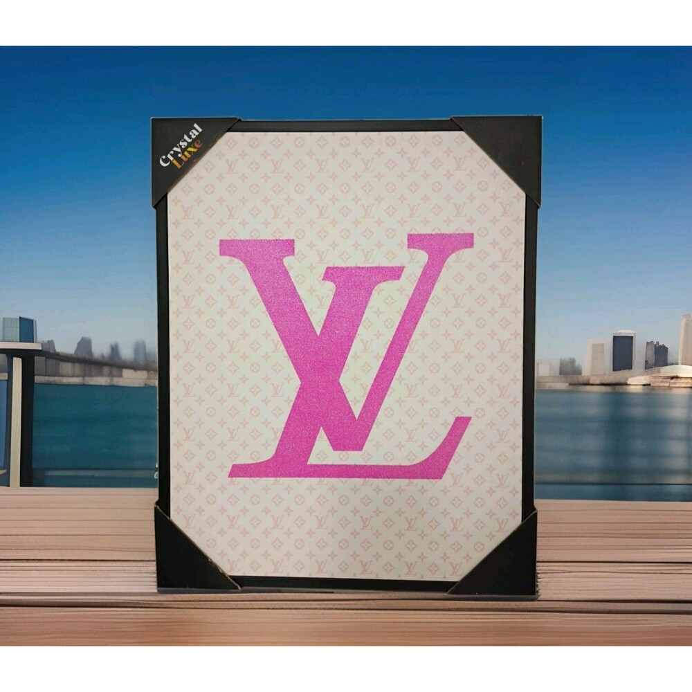 Frame Wall Art LV 20" x 16" In Canvas Designer LV Pink Logo